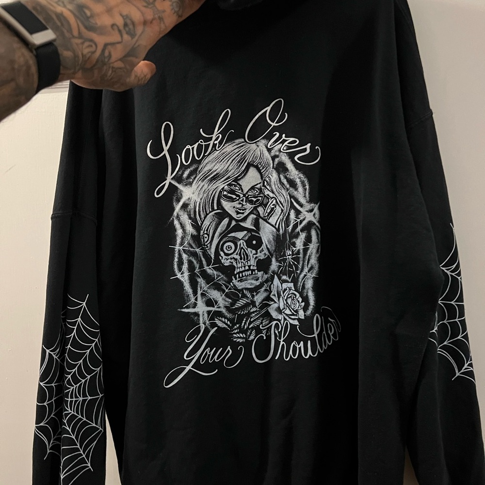 Black Spiderweb Tattoo Hoodie Men’s 3XL Mario Aguilar Midtown Tattoo - Picture 4 of 6